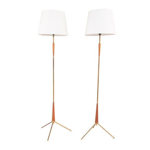 #1547 Pair of Floor Lamps in Brass and Wood