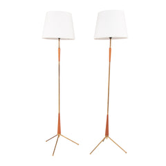 #1547 Pair of Floor Lamps in Brass and Wood