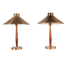 #1551 Pair of Table Lamps in Brass and Wood by Hans Bergstrom