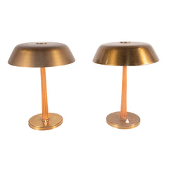 #61 Pair of Table Lamps in Brass and Wood by Harald Notini