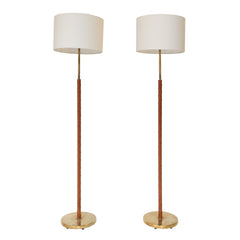 #1195 Pair of Floor lamps in Brass and leather