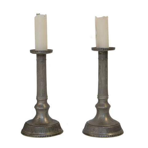 #319 Pair of Gustavian Pewter Candleholders