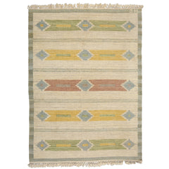 #634 Vintage Swedish Flat Weave Rug signed SH