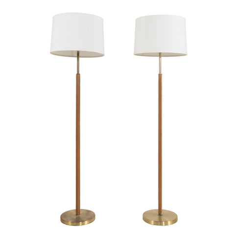 #759 Pair of Floor Lamps in Brass and Leather